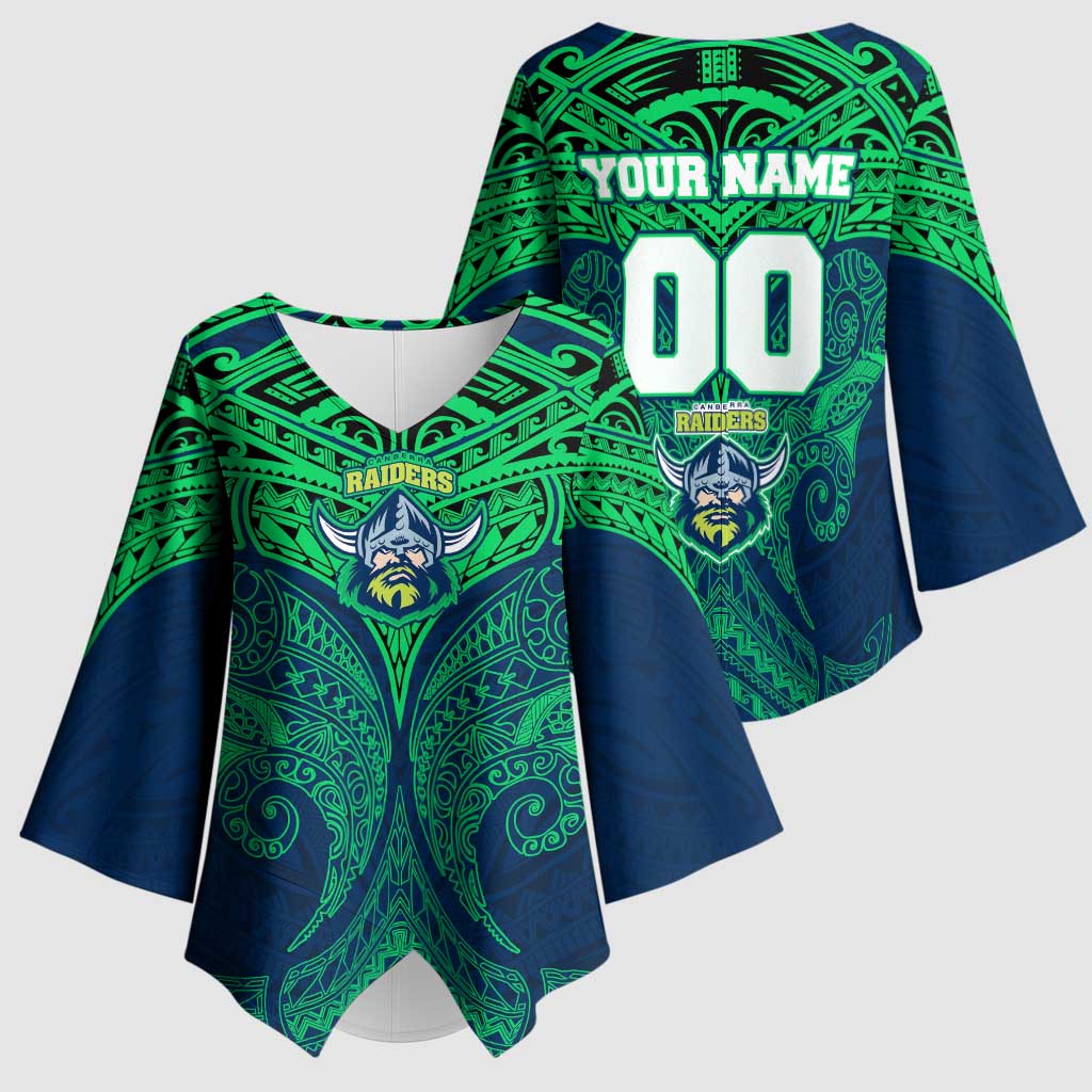 Personalized Canberra Raiders Kimono Sleeve Blouse Polynesian Tribal Pattern Style