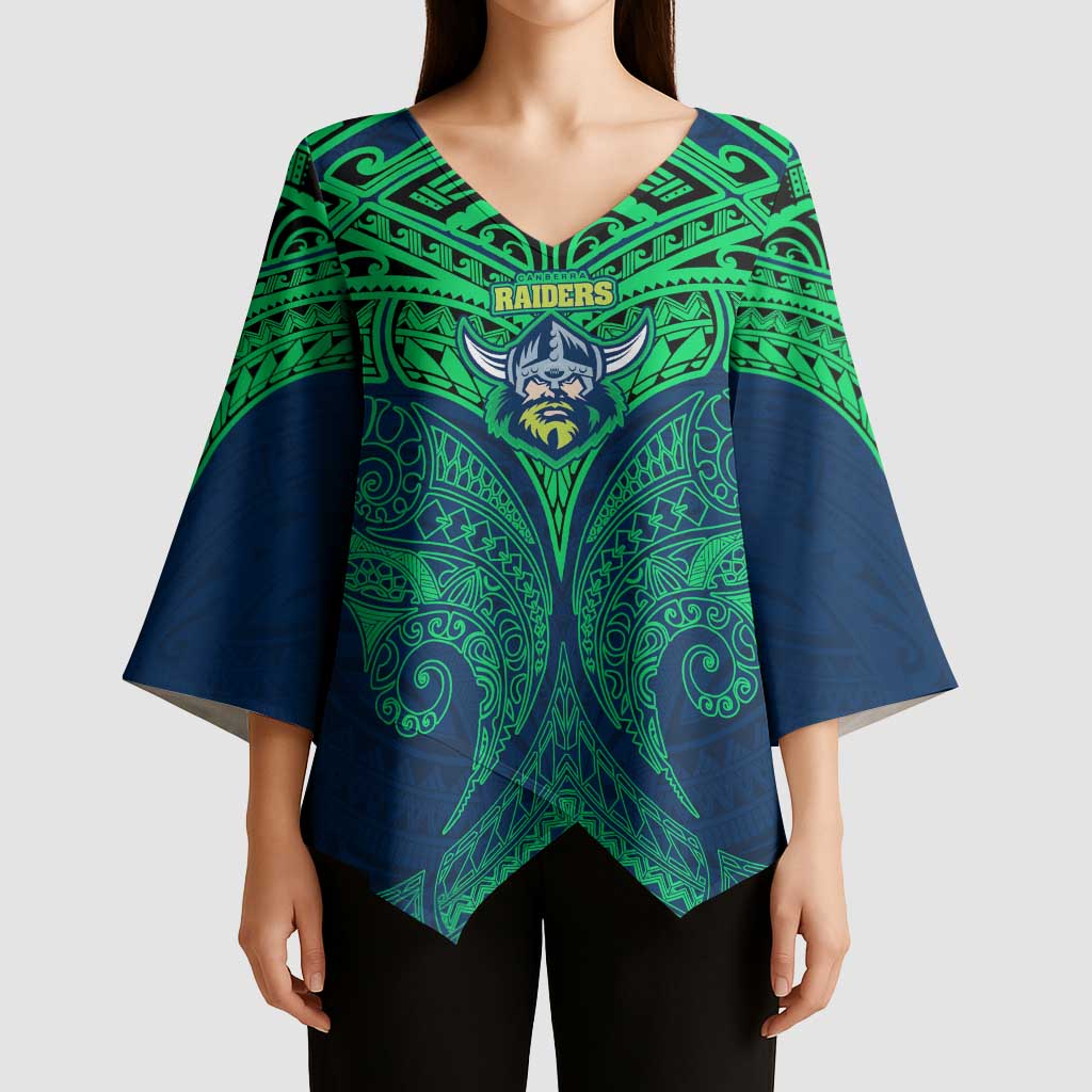 Personalized Canberra Raiders Kimono Sleeve Blouse Polynesian Tribal Pattern Style