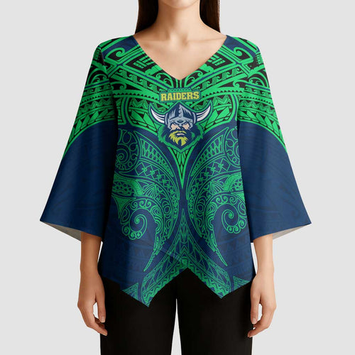 Personalized Canberra Raiders Kimono Sleeve Blouse Polynesian Tribal Pattern Style