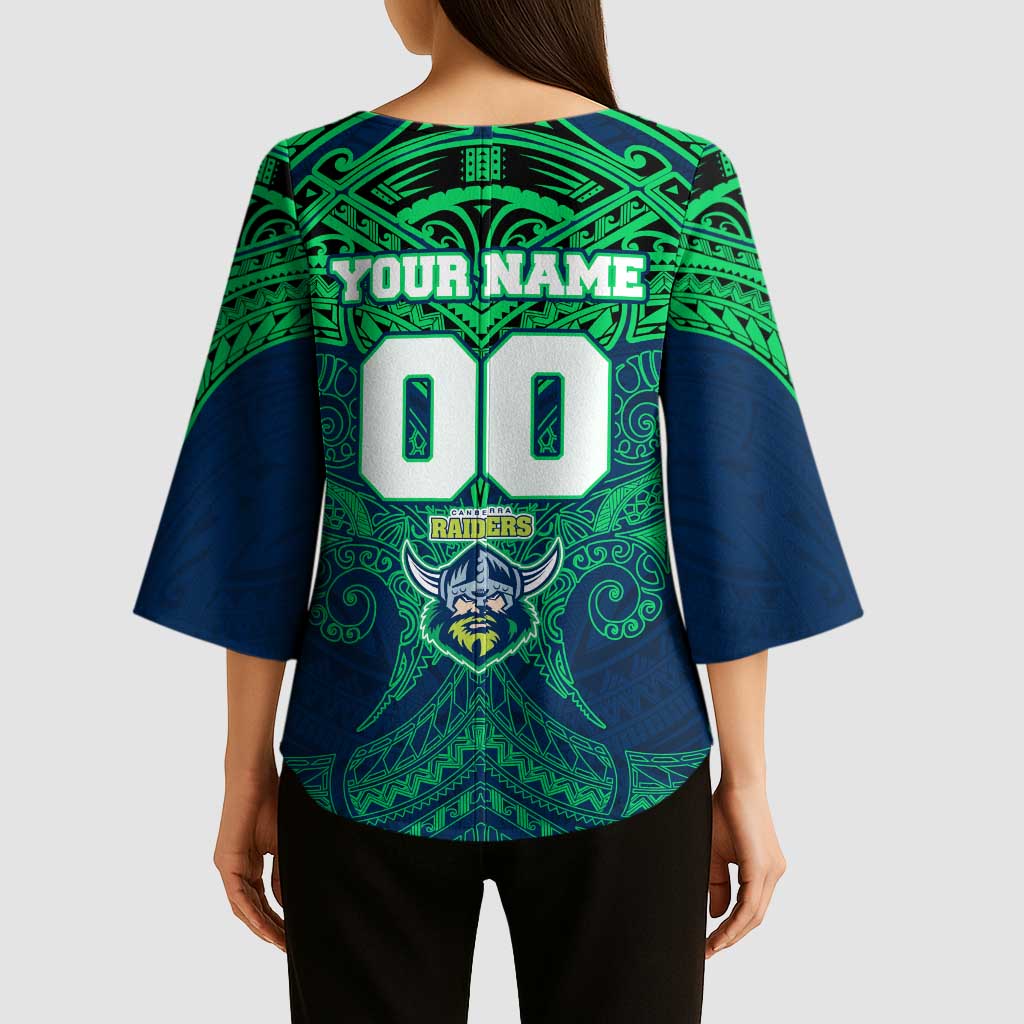 Personalized Canberra Raiders Kimono Sleeve Blouse Polynesian Tribal Pattern Style