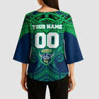 Personalized Canberra Raiders Kimono Sleeve Blouse Polynesian Tribal Pattern Style