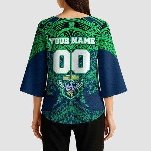 Personalized Canberra Raiders Kimono Sleeve Blouse Polynesian Tribal Pattern Style