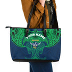 Personalized Canberra Raiders Leather Tote Bag Polynesian Tribal Pattern Style