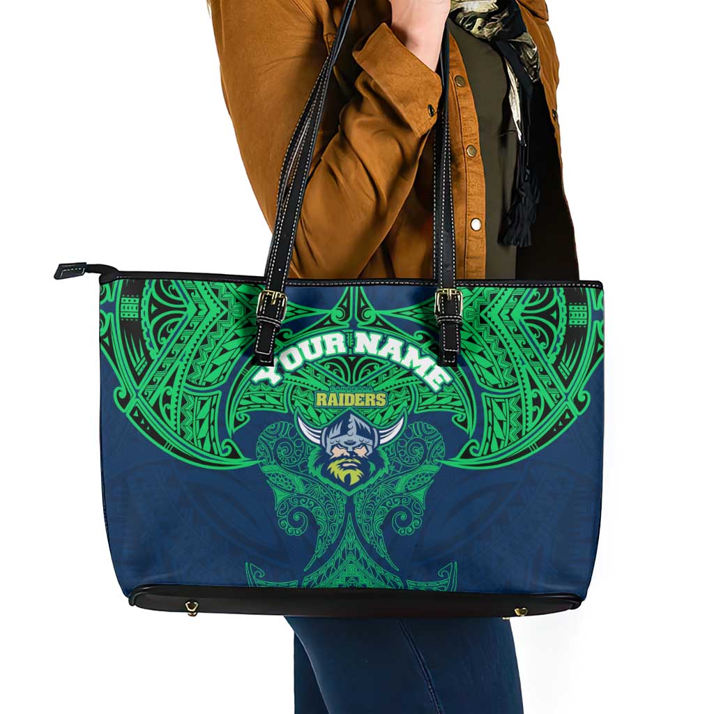 Personalized Canberra Raiders Leather Tote Bag Polynesian Tribal Pattern Style