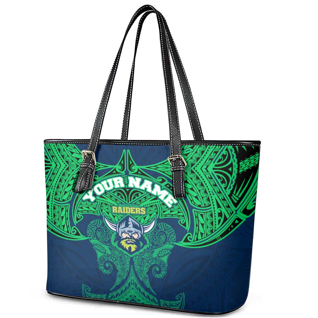 Personalized Canberra Raiders Leather Tote Bag Polynesian Tribal Pattern Style