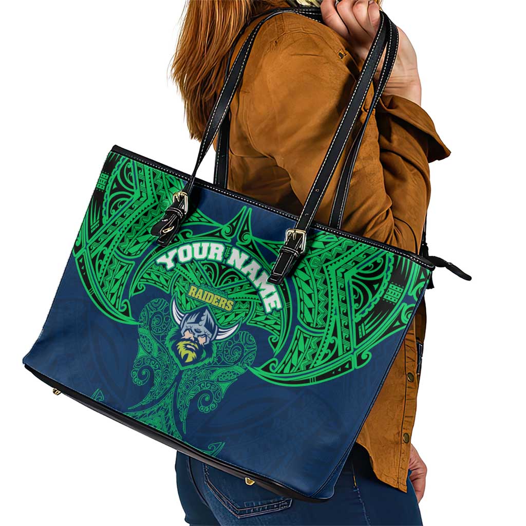 Personalized Canberra Raiders Leather Tote Bag Polynesian Tribal Pattern Style