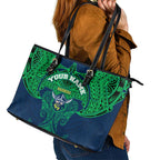 Personalized Canberra Raiders Leather Tote Bag Polynesian Tribal Pattern Style