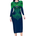Personalized Canberra Raiders Long Sleeve Bodycon Dress Polynesian Tribal Pattern Style