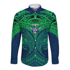 Personalized Canberra Raiders Long Sleeve Button Shirt Polynesian Tribal Pattern Style