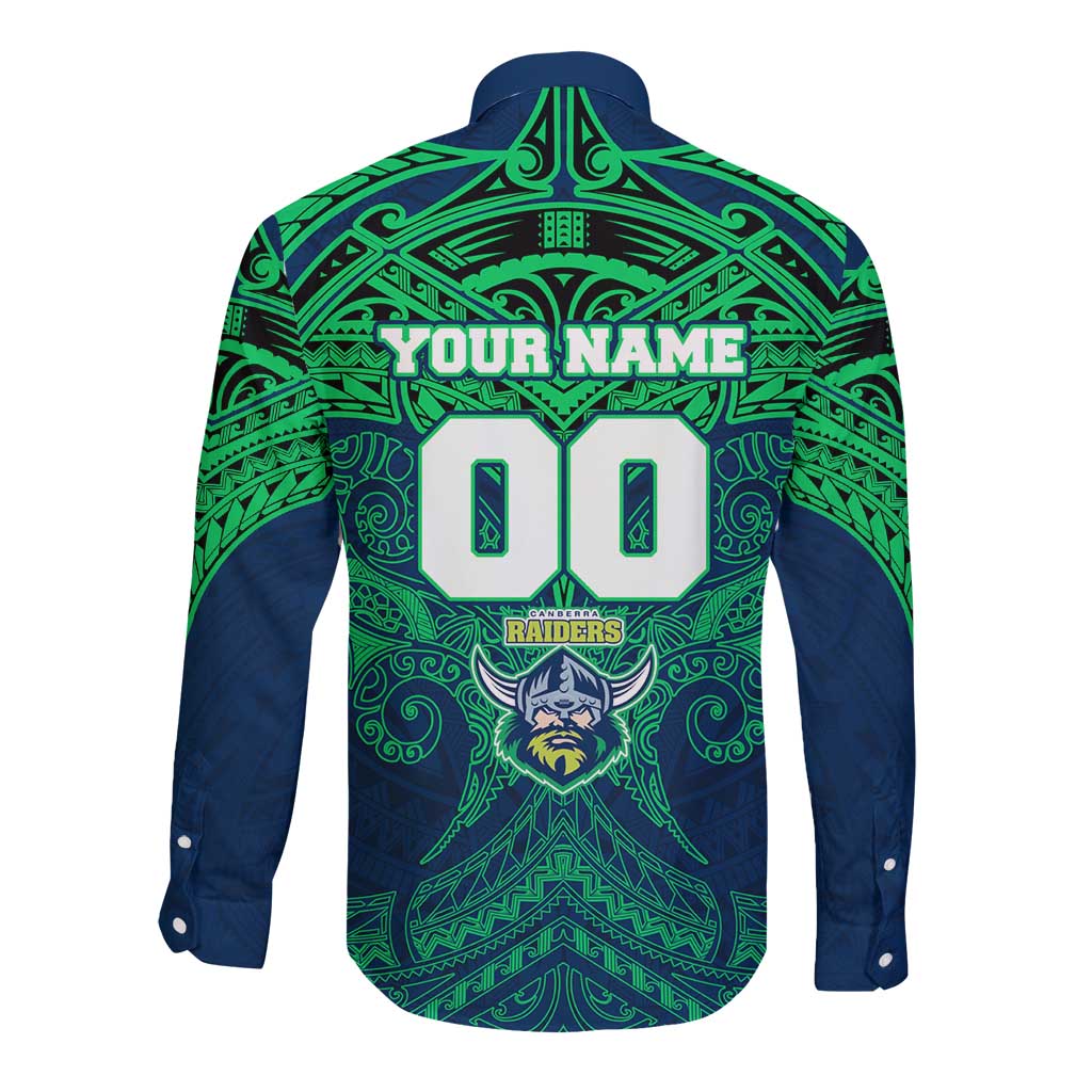 Personalized Canberra Raiders Long Sleeve Button Shirt Polynesian Tribal Pattern Style