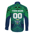 Personalized Canberra Raiders Long Sleeve Button Shirt Polynesian Tribal Pattern Style