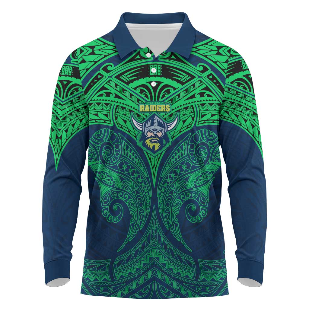 Personalized Canberra Raiders Long Sleeve Polo Shirt Polynesian Tribal Pattern Style