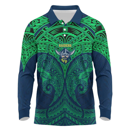 Personalized Canberra Raiders Long Sleeve Polo Shirt Polynesian Tribal Pattern Style