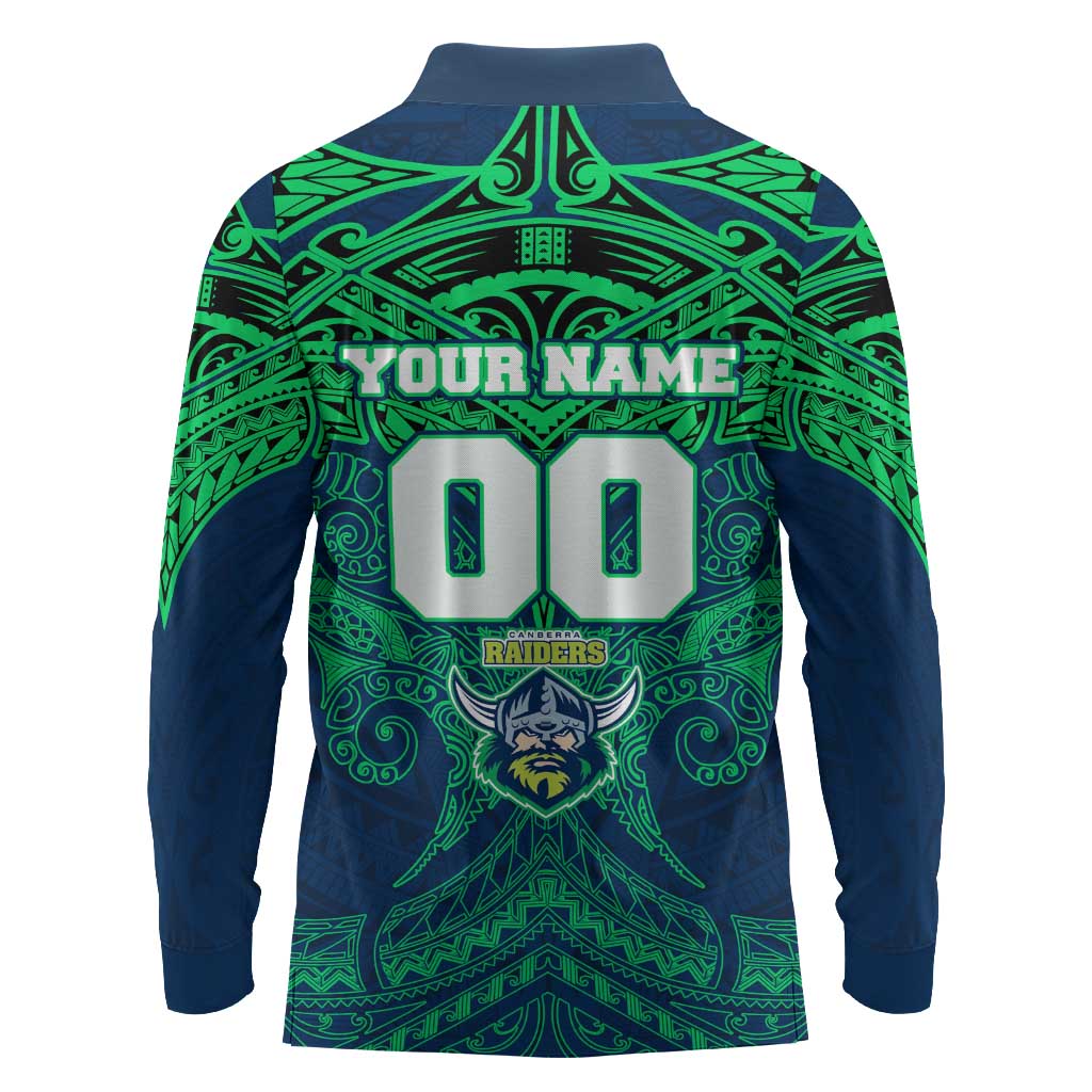 Personalized Canberra Raiders Long Sleeve Polo Shirt Polynesian Tribal Pattern Style