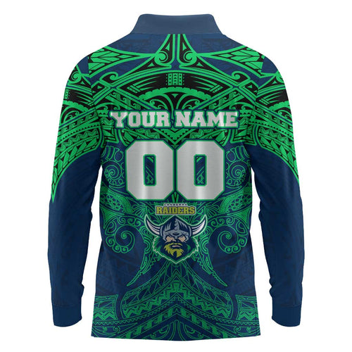 Personalized Canberra Raiders Long Sleeve Polo Shirt Polynesian Tribal Pattern Style