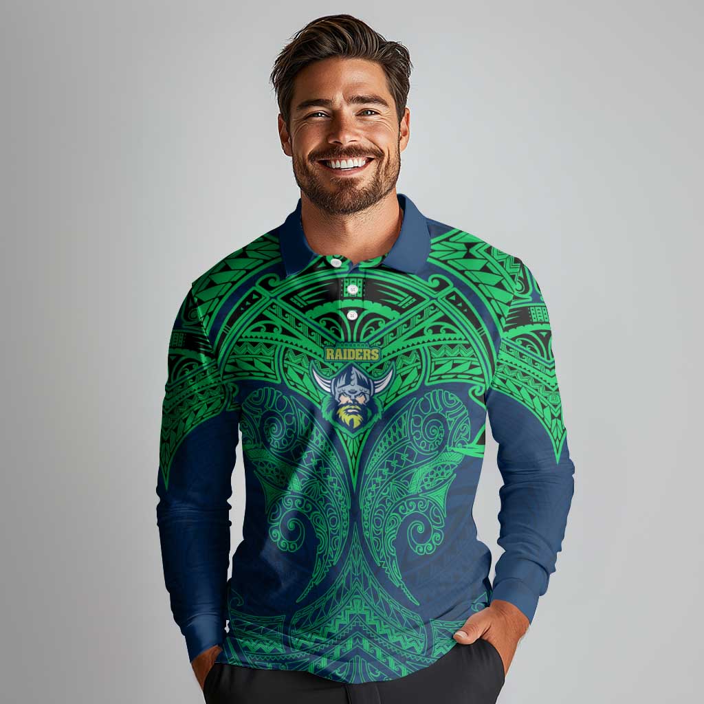 Personalized Canberra Raiders Long Sleeve Polo Shirt Polynesian Tribal Pattern Style