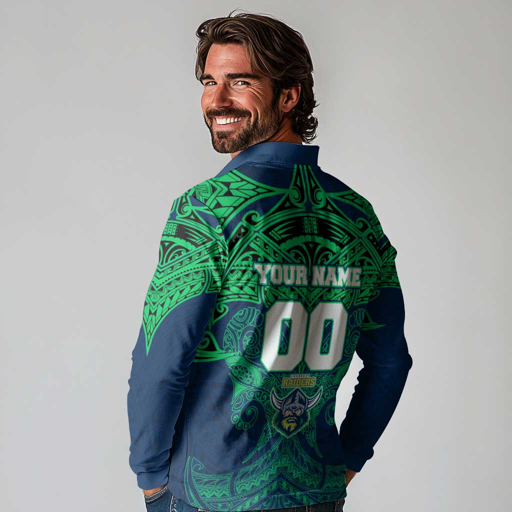 Personalized Canberra Raiders Long Sleeve Polo Shirt Polynesian Tribal Pattern Style