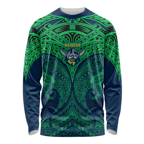 Personalized Canberra Raiders Long Sleeve Shirt Polynesian Tribal Pattern Style