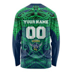 Personalized Canberra Raiders Long Sleeve Shirt Polynesian Tribal Pattern Style