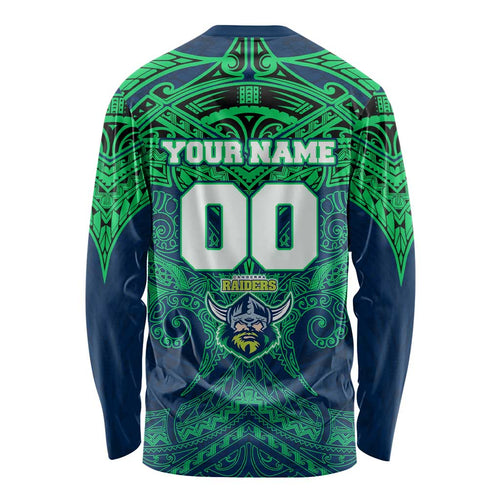 Personalized Canberra Raiders Long Sleeve Shirt Polynesian Tribal Pattern Style