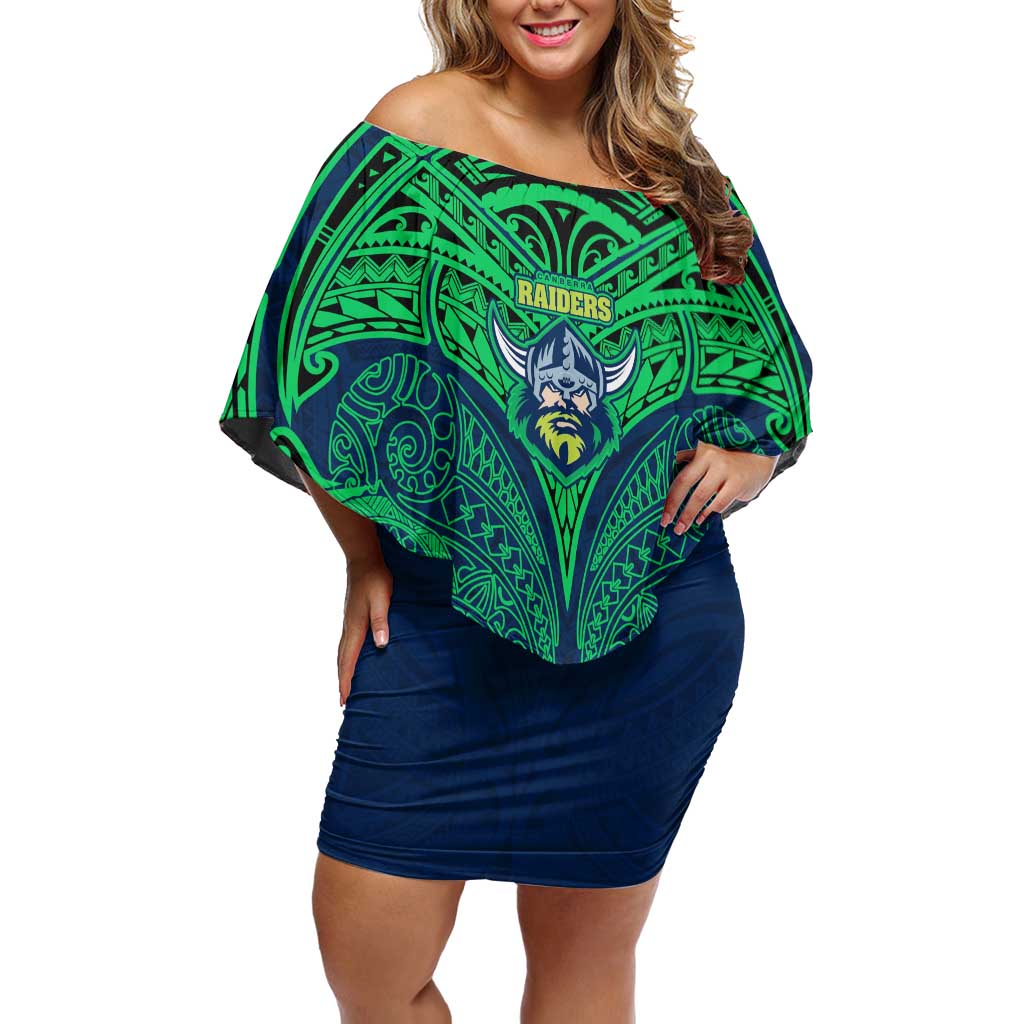 Personalized Canberra Raiders Off Shoulder Short Dress Polynesian Tribal Pattern Style