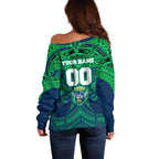 Personalized Canberra Raiders Off Shoulder Sweater Polynesian Tribal Pattern Style