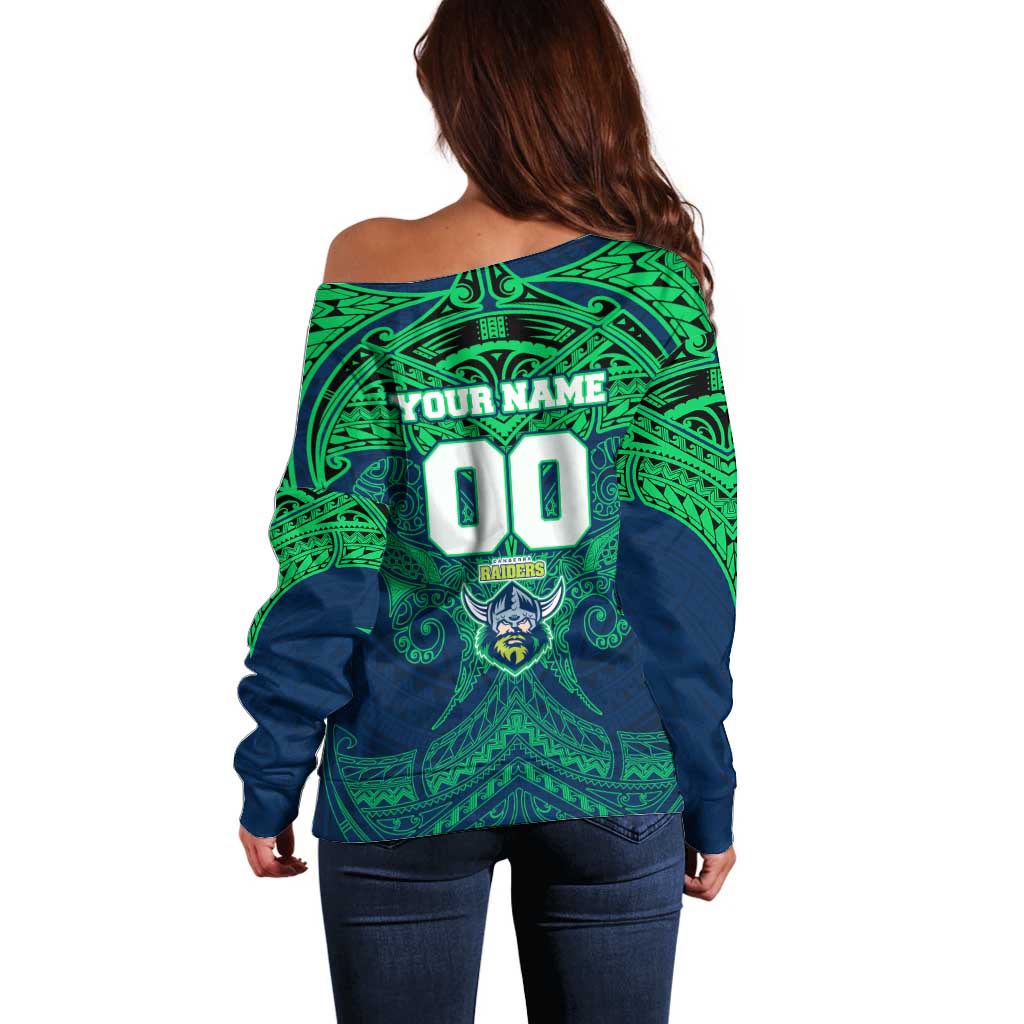 Personalized Canberra Raiders Off Shoulder Sweater Polynesian Tribal Pattern Style