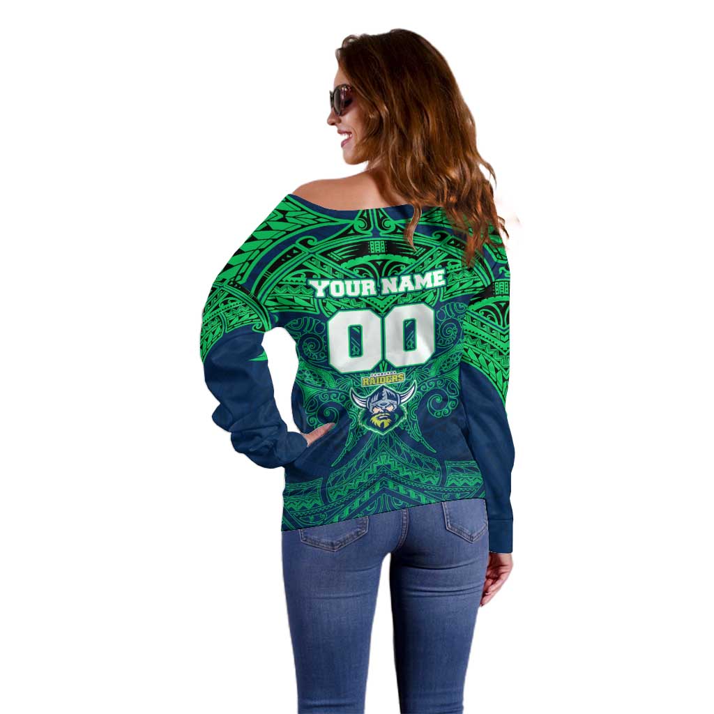 Personalized Canberra Raiders Off Shoulder Sweater Polynesian Tribal Pattern Style