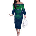 Personalized Canberra Raiders Off The Shoulder Long Sleeve Dress Polynesian Tribal Pattern Style