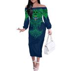 Personalized Canberra Raiders Off The Shoulder Long Sleeve Dress Polynesian Tribal Pattern Style
