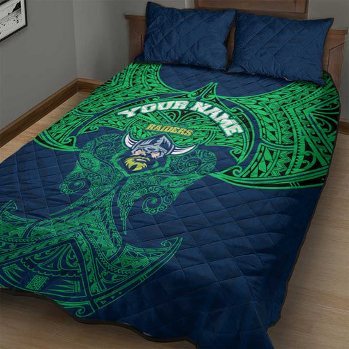 Personalized Canberra Raiders Quilt Bed Set Polynesian Tribal Pattern Style