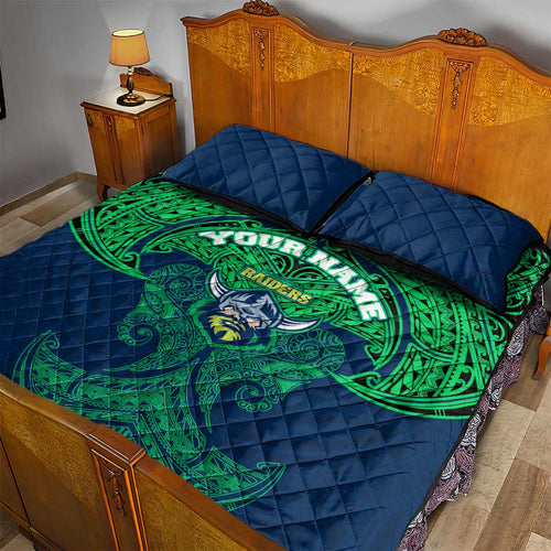 Personalized Canberra Raiders Quilt Bed Set Polynesian Tribal Pattern Style