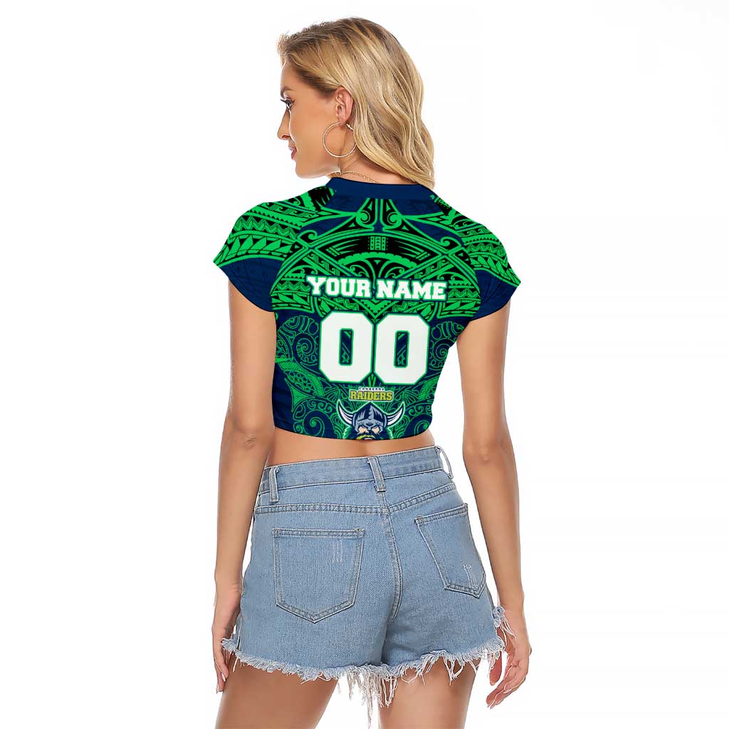 Personalized Canberra Raiders Raglan Cropped T Shirt Polynesian Tribal Pattern Style