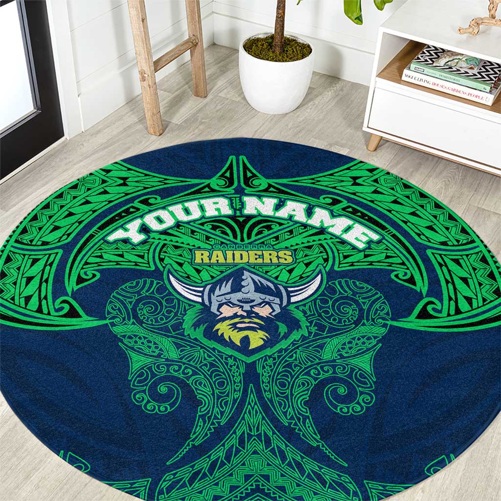 Personalized Canberra Raiders Round Carpet Polynesian Tribal Pattern Style