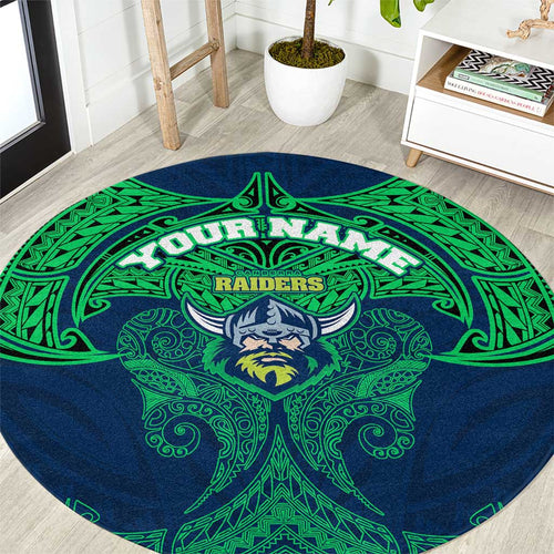 Personalized Canberra Raiders Round Carpet Polynesian Tribal Pattern Style