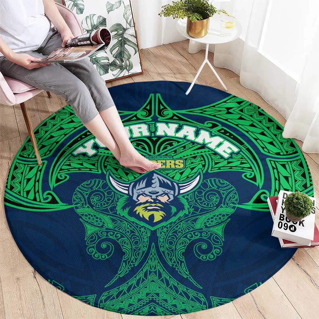 Personalized Canberra Raiders Round Carpet Polynesian Tribal Pattern Style