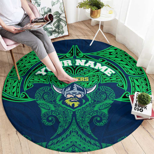 Personalized Canberra Raiders Round Carpet Polynesian Tribal Pattern Style
