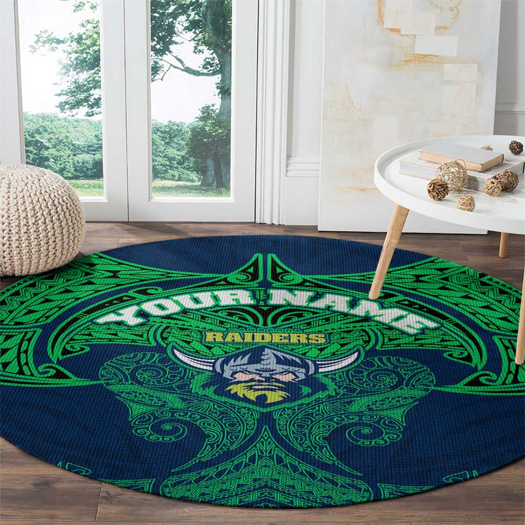 Personalized Canberra Raiders Round Carpet Polynesian Tribal Pattern Style