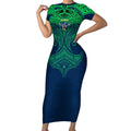Personalized Canberra Raiders Short Sleeve Bodycon Dress Polynesian Tribal Pattern Style