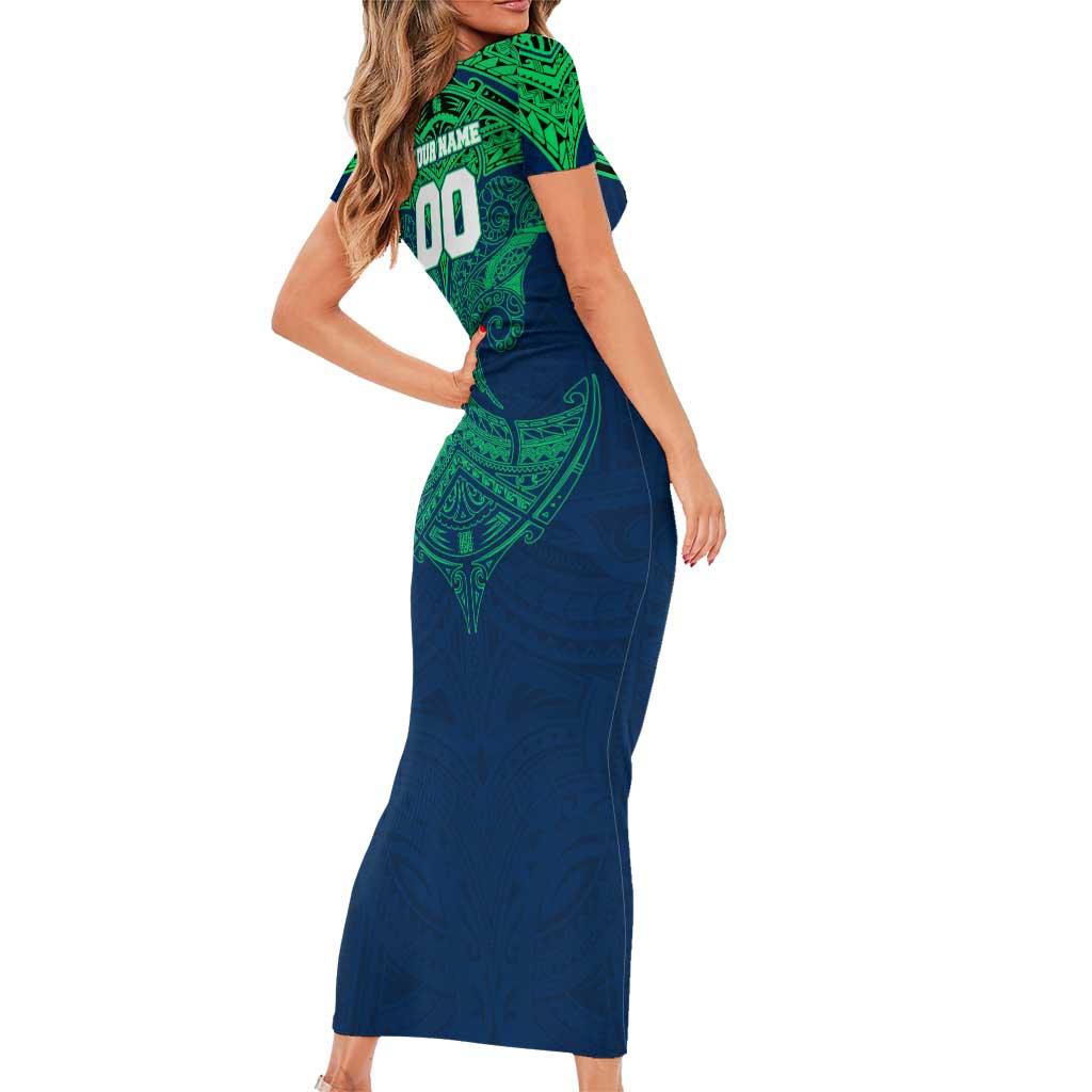 Personalized Canberra Raiders Short Sleeve Bodycon Dress Polynesian Tribal Pattern Style