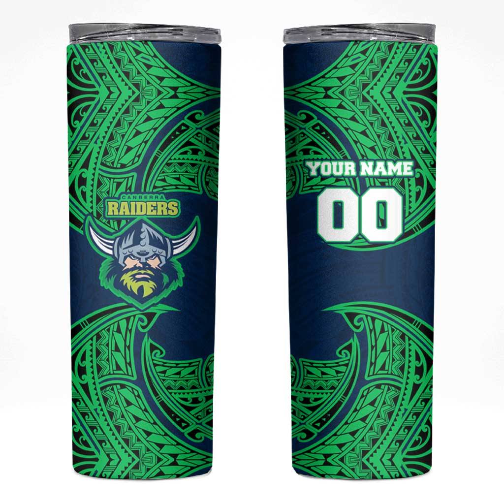 Personalized Canberra Raiders Skinny Tumbler Polynesian Tribal Pattern Style