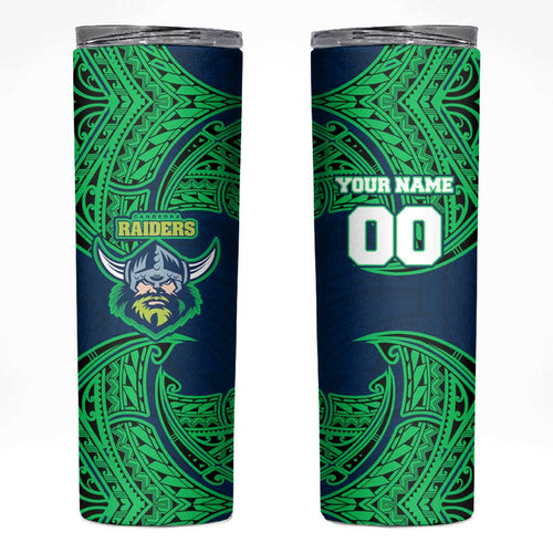 Personalized Canberra Raiders Skinny Tumbler Polynesian Tribal Pattern Style
