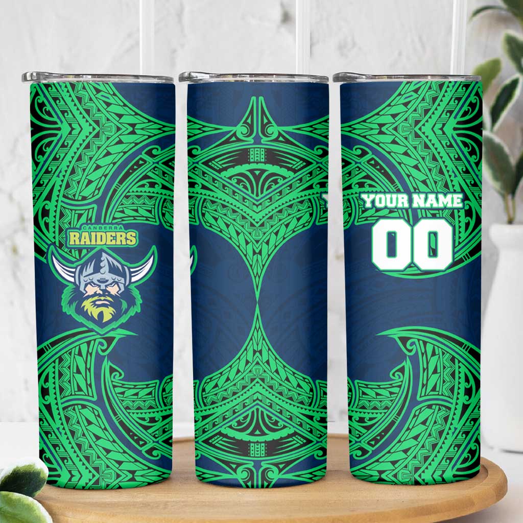 Personalized Canberra Raiders Skinny Tumbler Polynesian Tribal Pattern Style