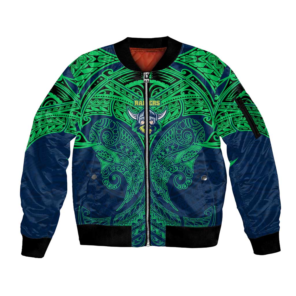 Personalized Canberra Raiders Sleeve Zip Bomber Jacket Polynesian Tribal Pattern Style