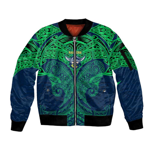 Personalized Canberra Raiders Sleeve Zip Bomber Jacket Polynesian Tribal Pattern Style