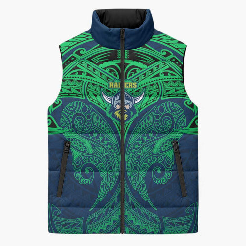 Personalized Canberra Raiders Sleeveless Puffer Jacket Polynesian Tribal Pattern Style