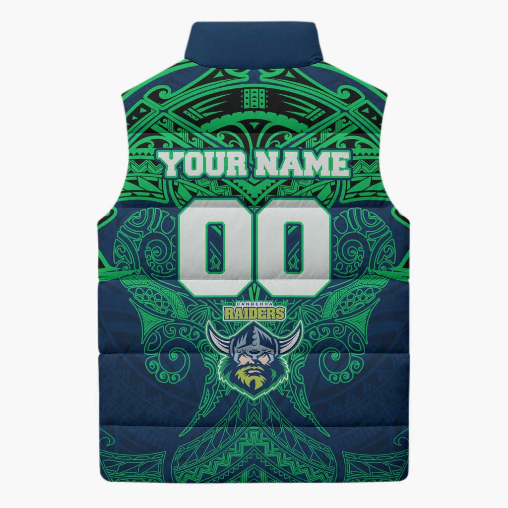 Personalized Canberra Raiders Sleeveless Puffer Jacket Polynesian Tribal Pattern Style