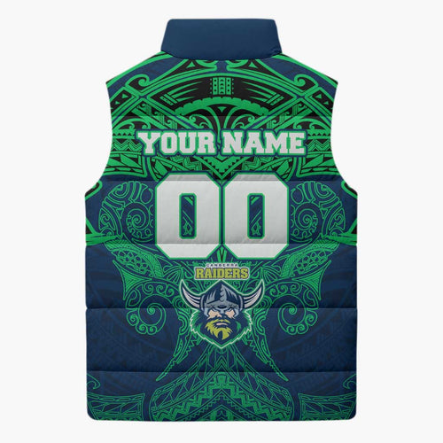 Personalized Canberra Raiders Sleeveless Puffer Jacket Polynesian Tribal Pattern Style