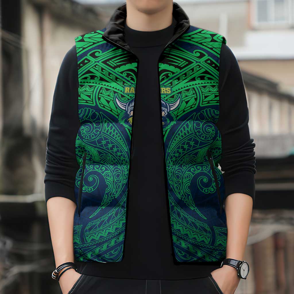 Personalized Canberra Raiders Sleeveless Puffer Jacket Polynesian Tribal Pattern Style