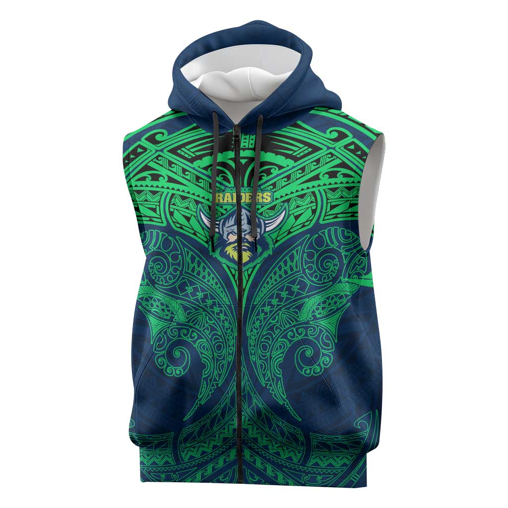 Personalized Canberra Raiders Sleeveless Zip Hoodie Polynesian Tribal Pattern Style